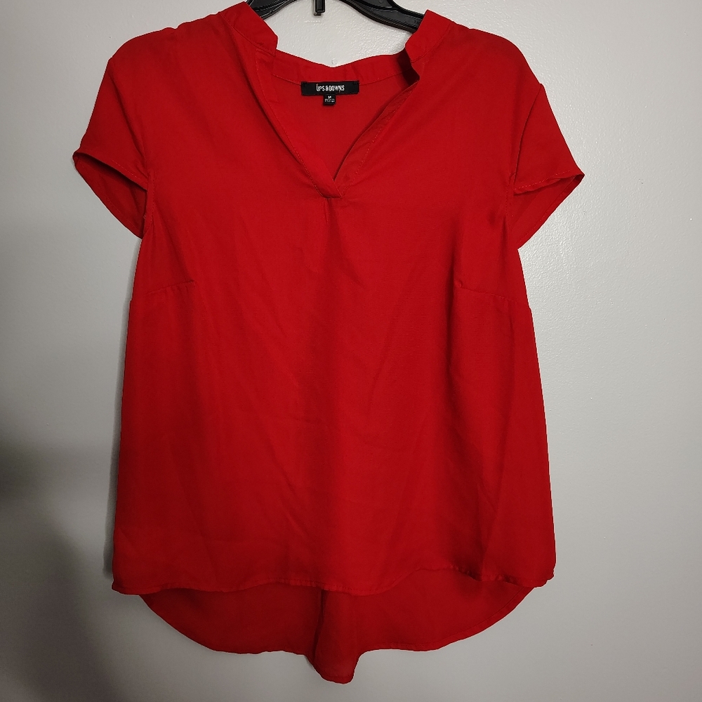 UPS & Downs Women's Red Sheer Tunic V neck Polyester Blouse Size Medium